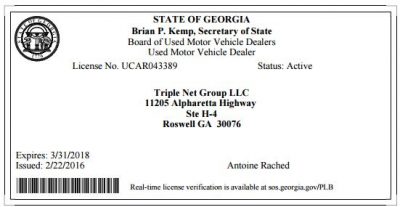 USED CAR LICENSE GA