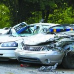 police car v tractor demolished wrecked crown victoria