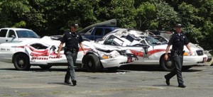 wrecked police cars
