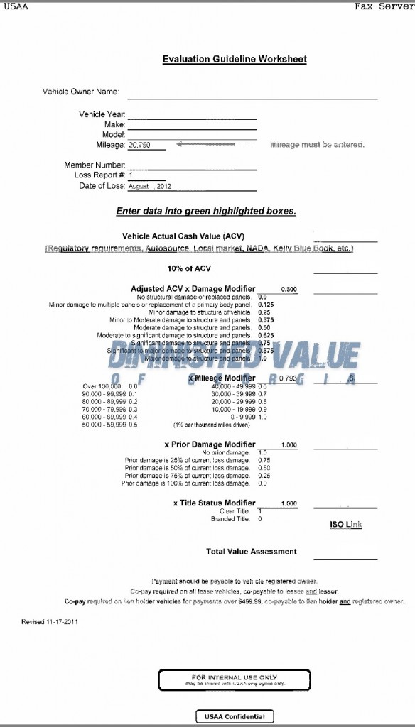 USAA Evaluation Guideline Worksheet