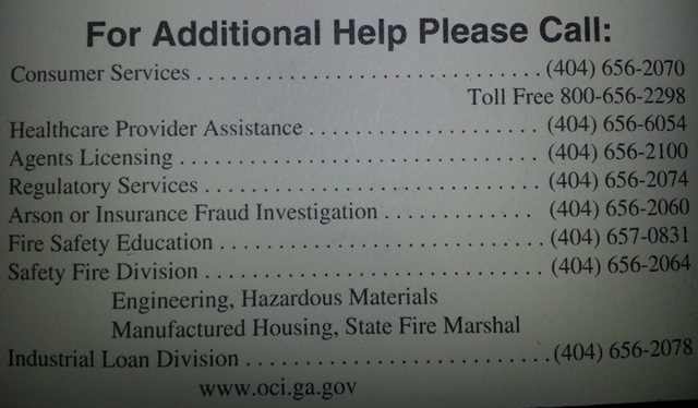 Georgia office of Commissioner of Insurance Contact Information