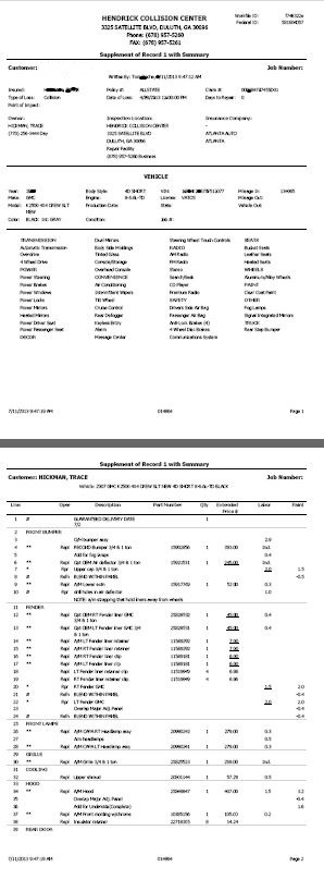 Generic Body Shop Repair Bill Fine Print