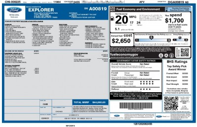 2013 Ford Explorer Limited Window Sticker