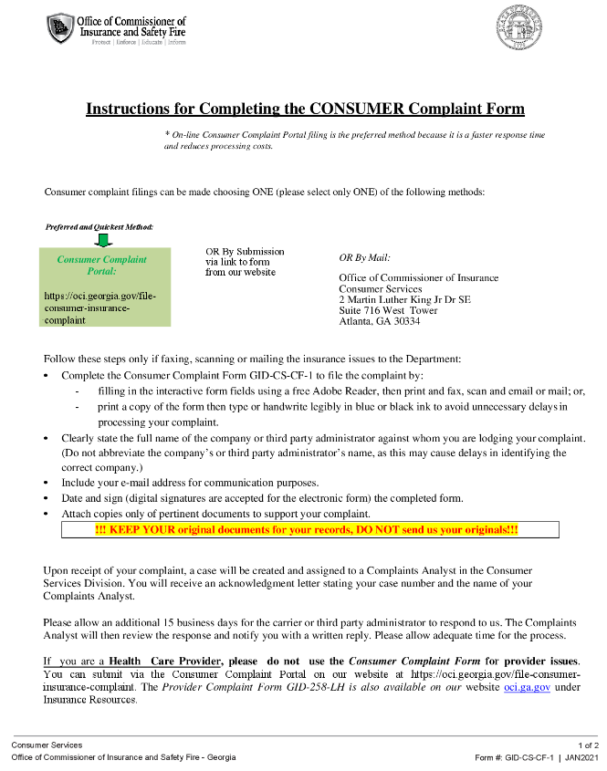 Consumer Complaint Form 1
