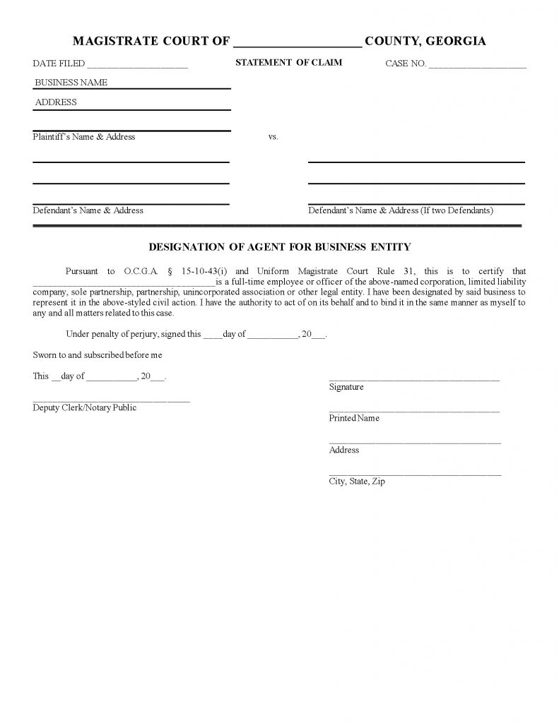 DESIGNATION OF AGENT FOR BUSINESS ENTITY