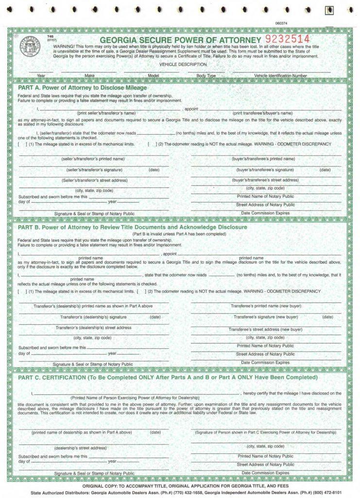 Georgia Secure Power of Attorney Form T-8s | DVGA