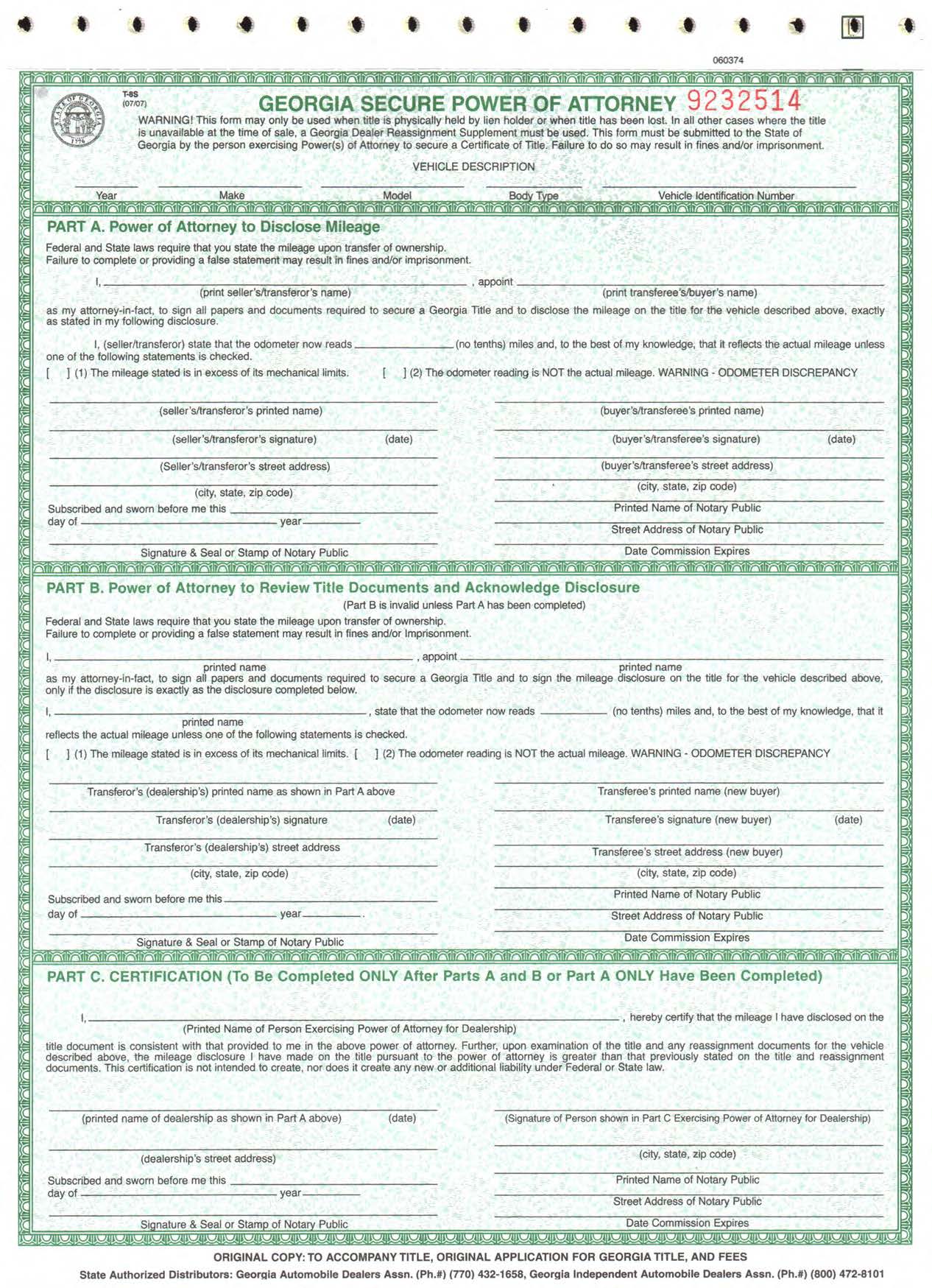 Georgia Secure Power of Attorney Form T-8s