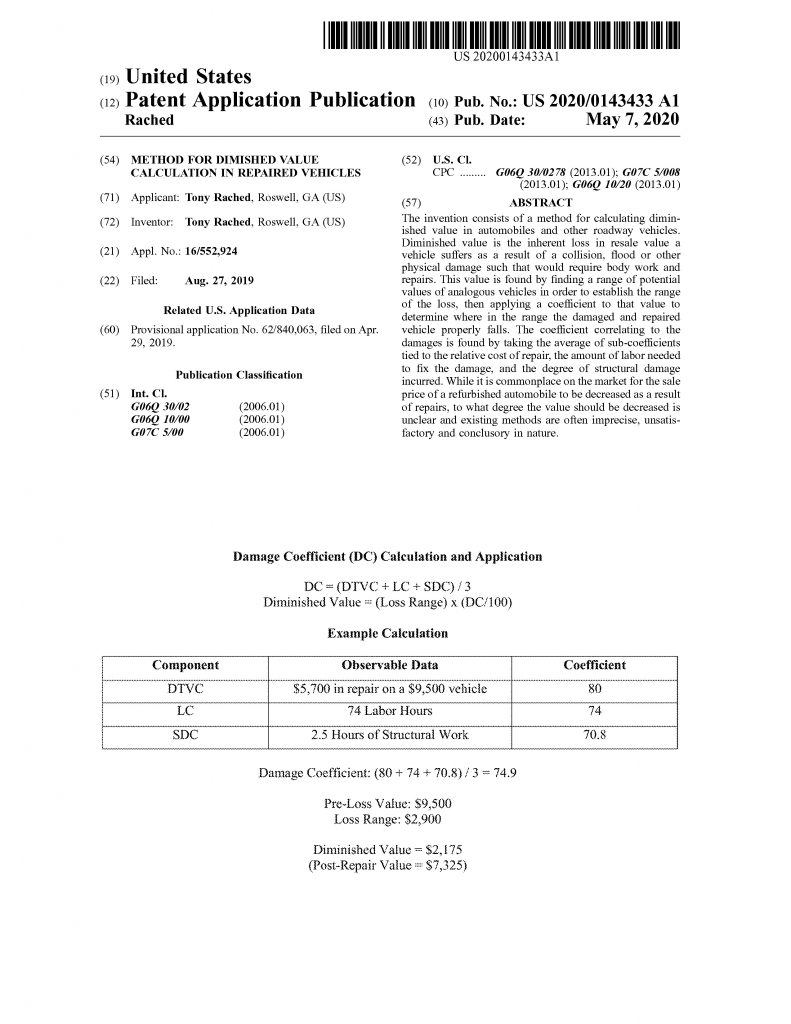 METHOD FOR DIMINISHED VALUE CALCULATION IN REPAIRED VEHICLES_Page_1