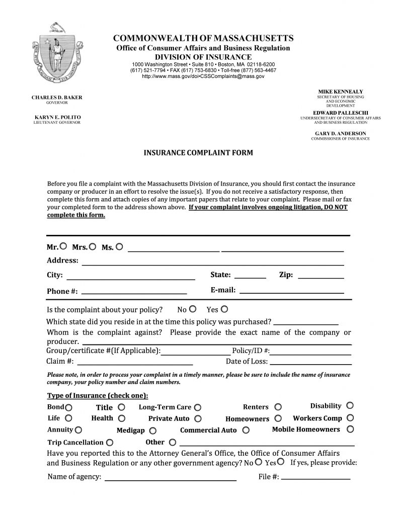 Massachusetts Division of Insurance Complaint Form PDF_Page_1