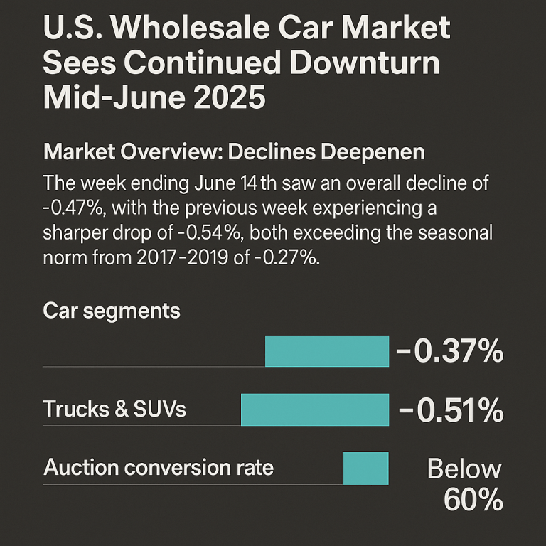 US Wholesale Car Market Sees Continued Downturn Mid-June 2025