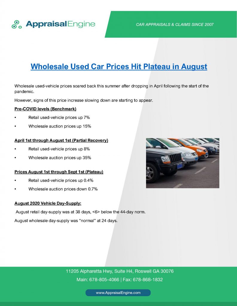 Wholesale Used Car Prices Hit Plateau in August
