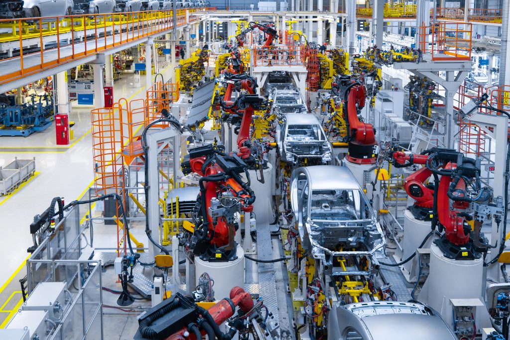 Automotive production line Welding car body Modern car Assembly plant